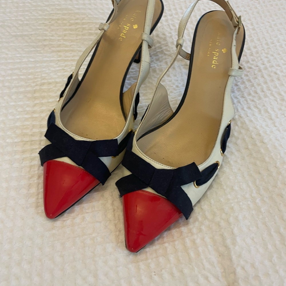 Kate Spade Red and Navy Slingback Heels